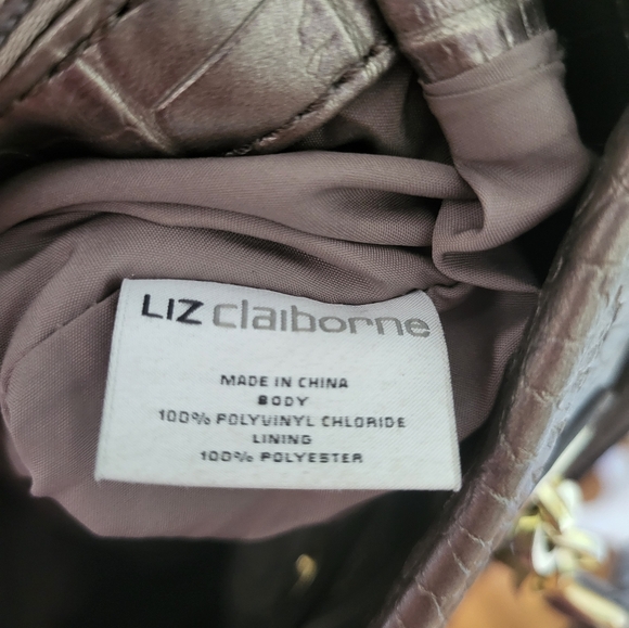 Liz Claiborne Metallic Taupe Gold Faux Alligator Embossed Shoulder Bag Purse - Picture 4 of 16